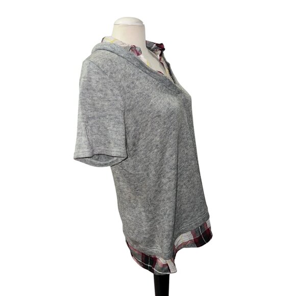 Maurices Gray Knit Top With Plaid Collar & Hem Layered Look Womens Size 1 - Picture 9 of 10
